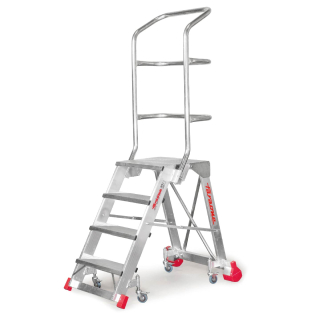 Schody aluminiowe CM60 – 4 stopnie, wysokość robocza 2,98 m, z powiększoną platformą roboczą